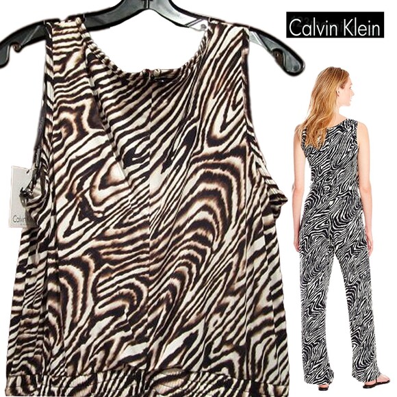Calvin Klein NEW Black Combo Drawstring Sleeveles Jumpsuit - Picture 8 of 10